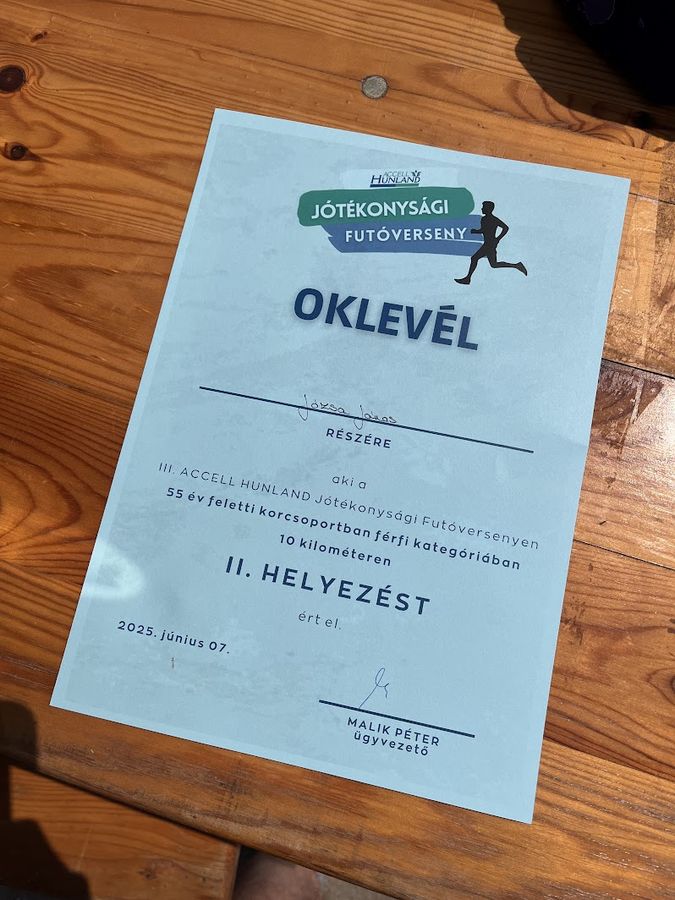 III. Accell Hunland jótékonysági futóverseny oklevél